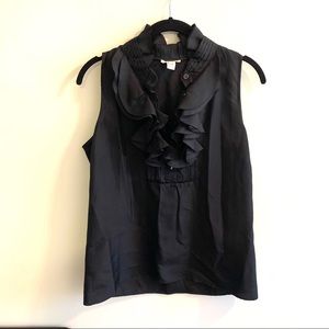 JCrew Black Silk Ruffle Blouse
